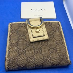 Beige & Brown Gucci leather & canvas GG Guccissima canvas vintage wallet‎